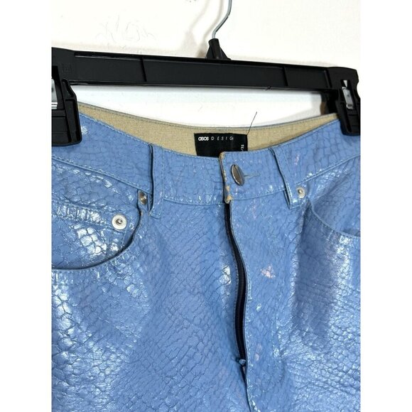 ASOS DESIGN‎ Light Blue Faux Crocodile Leather Straight Leg Pants Size 26 Y2K - Picture 3 of 14